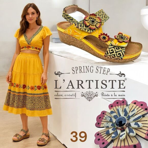 L'Artiste By Spring Step Women's Radcliff Floral Wedge Sandals Multicolor Sz 39 - Picture 1 of 13